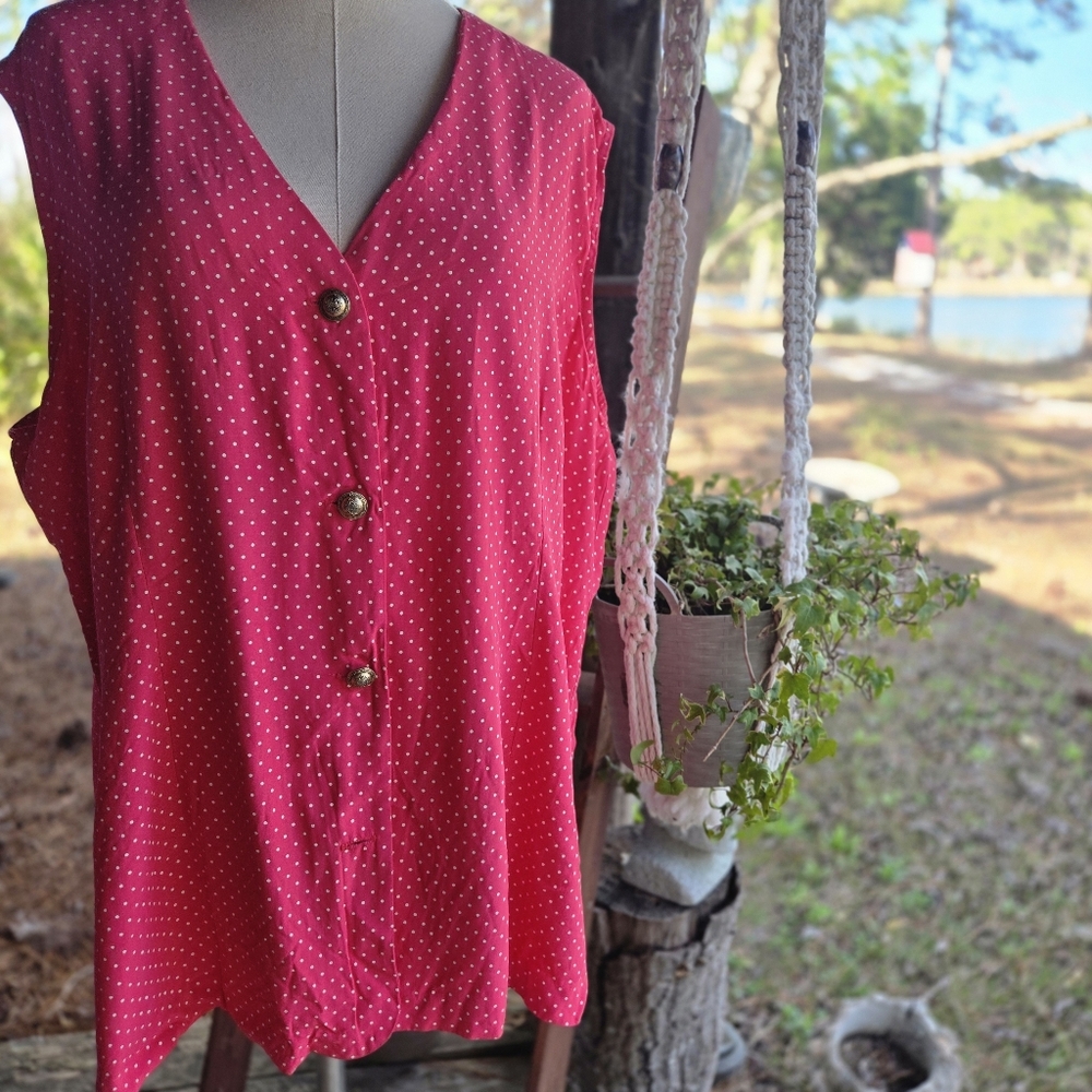 Studio C II Melon White Polka Dot Vintage Sleeveless Blouse Size 20